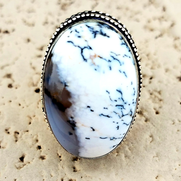 New Dendritic Opal 925 Silver Ring. - Picture 5 of 12